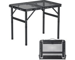 Opvouwbare kampeertafel 60×40 cm, kleine opvouwbare barbecue-tafel, 2 hoogte-instellingen, picknicktafel met metalen rooster voor binnen en buiten, keuken