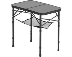 Opvouwbare kampeertafel, in hoogte verstelbare draagbare bijzettafel, aluminium MDF-buitentafel met gaasplank, draaggreep, lichtgewicht en compact voor picknicks, barbecues en koken, 61 x 41 cm, zwart