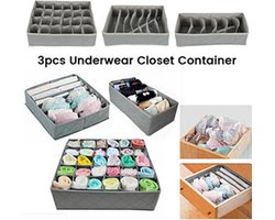 Opvouwbare Kastlade Verdeler - Ondergoed Opberg Set - 3 Delig - Lade organizer - Grijs