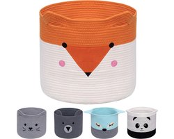 Opvouwbare katoenen touw wasmand voor kinderen - schattige dierlijke opbergmand - orange vos. Wicker Storage Basket (2-5)
