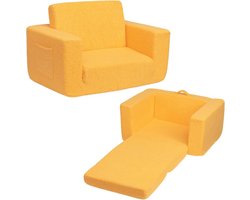 Opvouwbare Kinderbank en Fauteuil in Koninklijk Geel voor Speelkamer en Slaapkamer