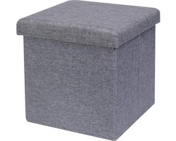 Opvouwbare kist met opbergruimte bankkruk kinderopbergdoos grijs - gewatteerde zitkist 30x30x30cm