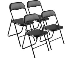 Opvouwbare Klapstoelen - Set van 4 - Leren Bekleding - Metalen Frame - Gevoerd Kussen - Stapelbaar - Voor Binnen en Buiten - Draagbaar - Zwart