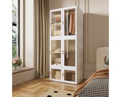 Opvouwbare Kledingkast 170x69x50 cm, Multifunctionele Opbergkast met Magnetische Transparante Deuren, 1 Hangroede en 10 Vakken, Slaapkamerkast Kunststof Kledingkast, Wit