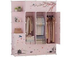 Opvouwbare Kledingkast - Garderobekast Opberger - Kleding Opbergen - Stevig Kunststof Frame - 147X47X183CM - Roze