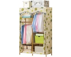 Opvouwbare Kledingkast - Garderobekast Organizer - Kleding Opbergen - Stevig Houten Frame - 85x43x164cm - Geel