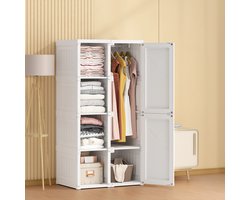 Opvouwbare Kledingkast met Kledingstang, Kunststof Opbergkast Set voor Kleding, Ruime Organizer voor Slaapkamer & Kleedkamer