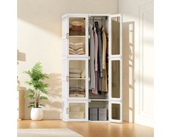 Opvouwbare kledingkast van PP-kunststof, kledingopbergkast met kledingstang, kast organizer set voor slaapkamer & kleedkamer