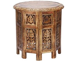 Opvouwbare Kleine Massief Houten Bijzettafel Rond ø 45cm - Marokkaanse Stijl voor Oosterse Decoratie