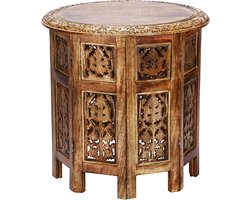 Opvouwbare Kleine Massief Houten Bijzettafel Rond ø 45cm - Marokkaanse Stijl voor Oosterse Decoratie