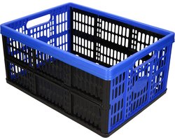 Opvouwbare krat/inklapbare boodschappen kist - zwart/blauw - 48 x 35 x 24 cm - klapkratten - 32 liter