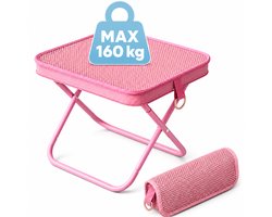 Opvouwbare Kruk - Campingkruk tot 160 kg - Lichtgewicht 0,5 kg - Compacte Klapkruk met Draaglus - Viskruk voor Kamperen, Vissen, Picknick & Festival - Roze