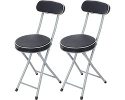 Opvouwbare kruk met rugleuning en PU-lederen zitting voor binnen en buiten - Set van 2 - Multifunctioneel en comfortabel - Ideaal voor kantoor, feestjes en kamperen - Zwart