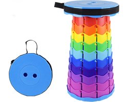 Opvouwbare kruk - Opvouwbaar krukje - Kruk - Krukje - Inklapbare kruk - Inklapbaar - Verstelbaar - Visstoel - Kampeerstoel - Wachtrij - Luchthaven - Vakantie - Backpacken - Reizen - Regenboog blauw