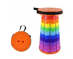 Opvouwbare kruk - Opvouwbaar krukje - Kruk - Krukje - Inklapbare kruk - Inklapbaar - Verstelbaar - Visstoel - Kampeerstoel - Wachtrij - Luchthaven - Vakantie - Backpacken - Reizen - Regenboog Oranje