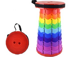 Opvouwbare kruk - Opvouwbaar krukje - Kruk - Krukje - Inklapbare kruk - Inklapbaar - Verstelbaar - Visstoel - Kampeerstoel - Wachtrij - Luchthaven - Vakantie - Backpacken - Reizen - Regenboog rood