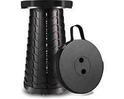 Opvouwbare kruk – Outdoor Kruk - Inklapbare Kruk - Kunstof kruk - Camping Kruk - Draagbare kruk – Verstelbaar - Telescoop kruk - Picknickstoel - Zomer Festival Stoel- Voetensteun - Tot 45cm - Zwart