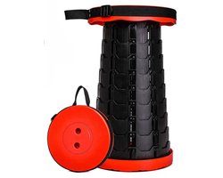 Opvouwbare kruk – Outdoor Kruk - Inklapbare Kruk - Kunstof kruk - Camping Kruk - Draagbare kruk – Verstelbaar - Telescoop kruk - Picknickstoel - Zomer Festival Stoel- Voetensteun - Tot 45cm - Rood