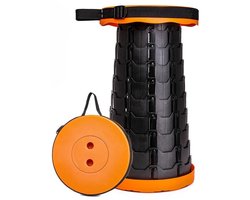 Opvouwbare kruk – Outdoor Kruk - Inklapbare Kruk - Kunstof kruk - Camping Kruk - Draagbare kruk – Verstelbaar - Telescoop kruk - Picknickstoel - Zomer Festival Stoel- Voetensteun - Tot 45cm - Oranje