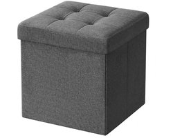 Opvouwbare Kruk Voetenbank 30 x 30 x 30 cm Grijs Metaal Frame Zachte Bekleding Met 22 Liter Verborgen Opbergruimte Comfortabel Zacht Zitoppervlak Maximale Draagkracht 130 kg Voor Woonkamer Slaapkamer Studentenkamer