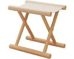 Opvouwbare kruk, zitting van massief hout, lichtgewicht stoffen ontwerp, stabiele antislipbasis, compact en draagbaar, kan binnen en buiten worden gebruikt, natuurlijk hout