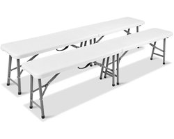 Opvouwbare Kunststof Bank - 2 Stuks Opvouwbare Kunststof Bank met Handvat - Voor Tuin - Camping & Balkon - Draagbare kruk - 183x28x43 cm - Wit - Voor Tuin, Camping & Binnengebruik