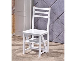 Opvouwbare Ladder Stoel - Klapstoel Kruk - Huishoudelijke Hulp - Massief Rubber Hout - 90cm Hoog - Wit
