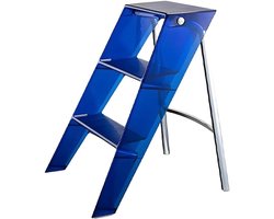 Opvouwbare ladder - Voetenbank kruk - Veilig reiken - Transparant acryl design - 52 x 44 x 63 cm - Blauw