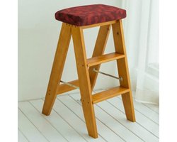 Opvouwbare Ladderkruk - Keukenstoel Stevig - Hoge Planken Bereiken - Massief Hout - 60 cm Hoog - Licht Walnoot