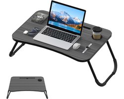 Opvouwbare laptoptabel voor bed & bank 60 x 40 x 28 cm Notebooktafel Bedtafel met bekerhouder, tafelsleuf en bekersleuf Lichte notebooktafel van MDF voor bank, vloer (zwart)