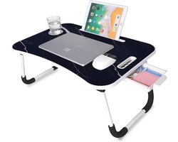 Opvouwbare laptoptafel, bedblad, leesstandaard, computertafel, ontbijtblad, bijzettafel | Tafel om te werken, studeren, ontbijten of films kijken (marmer met lade)