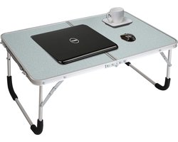 Opvouwbare laptoptafel, bedbureau, ontbijtdienblad, draagbare mini-picknicktafel en ultralicht, in tweeën te vouwen met opbergruimte aan de binnenkant (zilver)