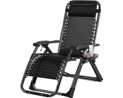 Opvouwbare ligstoel - Buitenfauteuil relax - Terras tuin ontspanning - Met bekerhouder gewatteerd