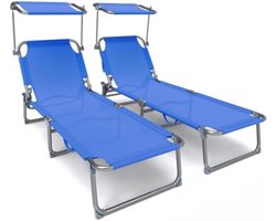 Opvouwbare ligstoel met zonneklep, waterdicht textiel, verstelbaar, blauw, 2 stuks - Perfect voor strand, zwembad, terras of tuin
