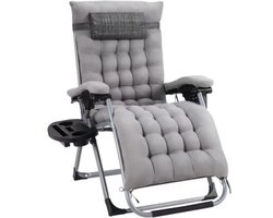 Opvouwbare Ligstoel voor de Tuin - Tuinstoel - Ligbed - Verstelbaar met Hoofdsteun en bekerhouder - Relaxstoel - Camping strandstoel - 1 stuk - Grijs