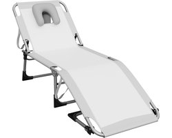 Opvouwbare Ligstoel, Zwembad met Tas, Hoofdsteun, Gezichtsgat, Verstelbare Rugleuning, Relaxstoel van Metalen Frame, Grijs Campingstoel, Zonnebad voor Tuin/Buiten/Terras, NAIZY