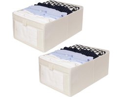 Opvouwbare Linnen Opbergdoos, Stapelbare Stoffen Dozen met Handvatten, Multifunctionele Opbergmanden voor Woonkamer, Boekenplank en Kasten, Beige Kleur