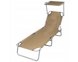 Opvouwbare loungestoel met zonnedak, metalen frame, taupe