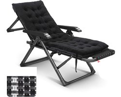 Opvouwbare Loungestoel - Relaxfauteuil Buiten - Ontspannen in de tuin - Ergonomisch Gewatteerd - Tot 150kg - Zwart