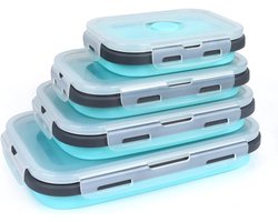 Opvouwbare lunchbox-lunch box-lunchboxen-Opvouwbare opbergkommen voor de keuken - met luchtdichte plastic deksels - voor restjes - Siliconen lunchboxen - Magnetron-, vaatwasser- en vriezerbestendig-blauw-4-delige set
