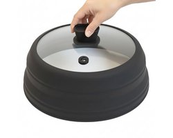 Opvouwbare Magnetron Splatter Cover - 11,8 Inch Deksel voor Potten, Borden en Schalen - Zwart met Siliconen Handvat