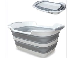 Opvouwbare maxi-wasmand, 2 handgrepen, inhoud 27 liter, opvouwbare opbergkist of compacte reinigingsbak, rubber, 60 x 39 x 27 cm