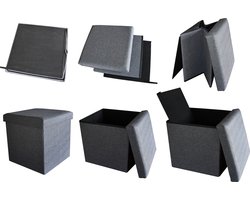 Opvouwbare Opberg Poef - Voetenbank Met Opbergruimte - Opbergbox Hocker - Zitkist - Grijs - 38 x 38 x 38 cm