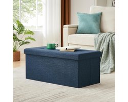 Opvouwbare Opbergbank 76x38x38 cm – Luxe Linnen Marineblauw – Altameubel Premium Zitbank met Opbergruimte – Belastbaar tot 300 kg – Comfortabele Zitpoef / Voetenbank / Storage Bench
