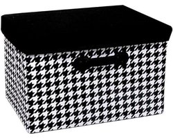 Opvouwbare Opbergbox - Opbergmand Deksel - Thuis Organiseren - Houndstooth Patroon - 39 x 26.5 x 24 cm - Zwart Wit