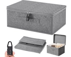 Opvouwbare Opbergdoos met Deksel en Handgrepen incl. slot– Stoffen Opbergbox 30x20x14 cm – Grijs – Kleding, Speelgoed, Boeken – Kast Organizer – Opbergmand – Opbergbox met Deksel