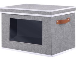 Opvouwbare Opbergdoos met Deksel en Transparant Venster, Grijze Organizer Box voor Kleding en Accessoires