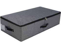 Opvouwbare opbergdoos voor onder het bed - plastic steunvoering - handgrepen - deksel met rits - dekens kleding dekbedden - opbergbak organizer - slaapkamer kast - 745 × 38 × 18 cm - zwart grijs dekenkist