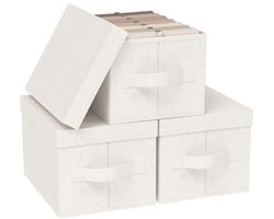 Opvouwbare opbergdozen 3-pack - Beige linnen stof kubus organizer voor thuis, kantoor en kast