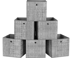 Opvouwbare opbergdozen, 6 stuks, kubussen, bakken, manden, kisten, van vliesstof, 30 x 30 x 30 cm, voor speelgoed, kleding, grijs gemêleerd RFB02LG-3